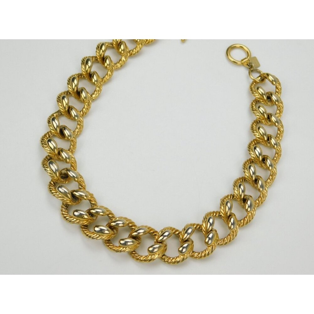 Vintage Anne Klein Heavy Chunky Textured Chain Link Gold Tone Collar Necklace - Picture 3 of 7